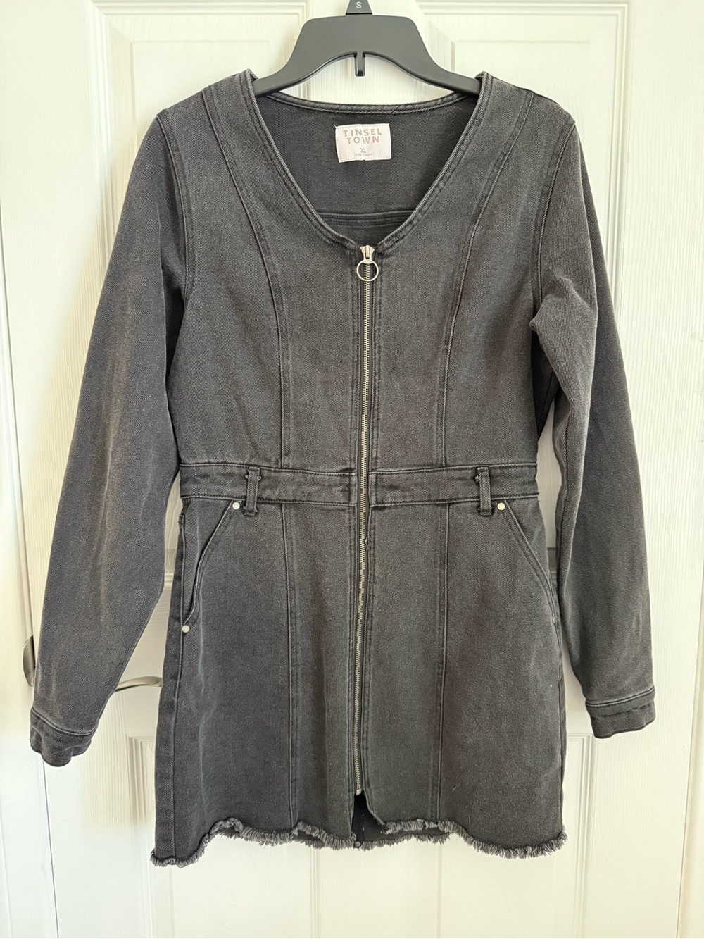 Tinseltown Charcoal Zip-Front mini dress
